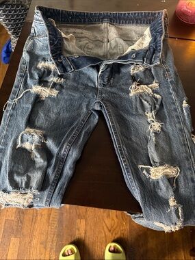 Ksubi Distressed Skinny Jeans in Dark Blue Denim